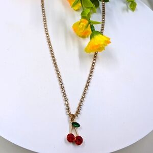 Adorable Genuine Crystal Cherry Vintage Necklace